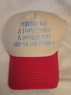 Cream and Pink Embroidered Trucker Hat